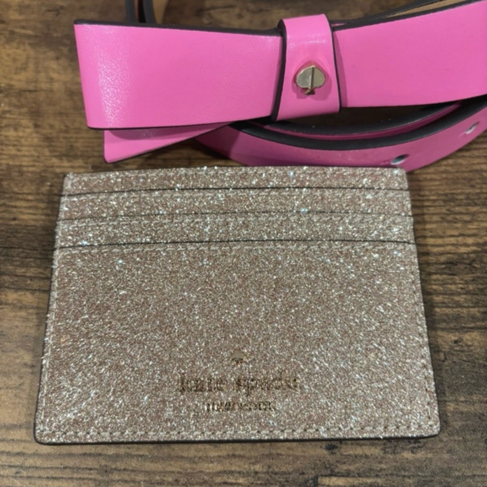 Kate Spade Pink Belt and Gold Card Holder Set